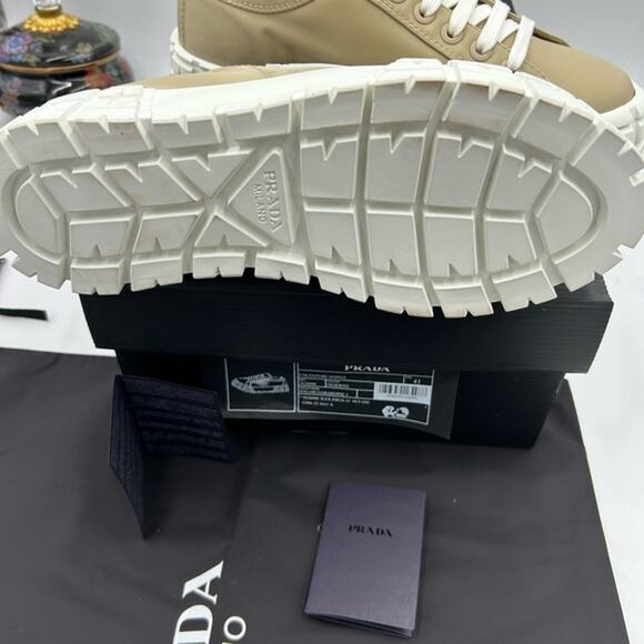 Women's Prada double wheel nylon gabardine sneakers, desert beige size 41 - Picture 8 of 16